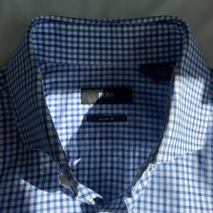 Hugo Boss Plaid Sharp Fit 100% Cotton Long Sleeve Dress Shirt